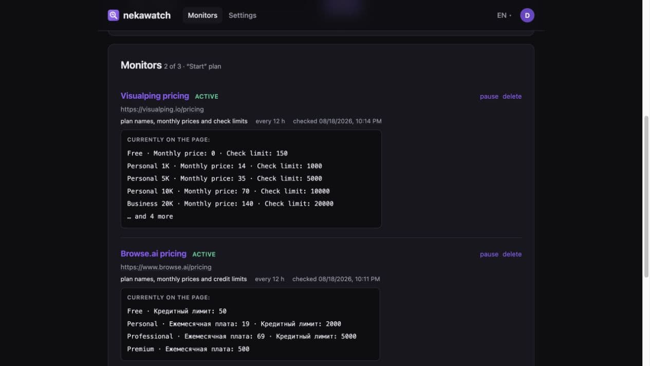 NekaWatch: AI Website Monitoring SaaS, 2